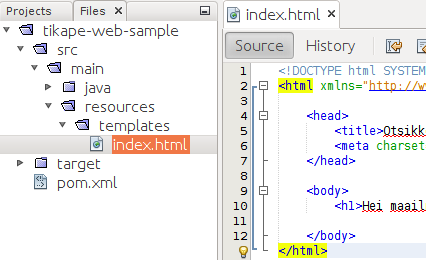 Kansioon src/main/resources/templates on luotu index.html-niminen tiedosto.
